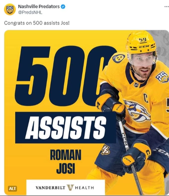 Roman Josi wird von seinem Club für 500 Assists in der NHL geehrt. NHL