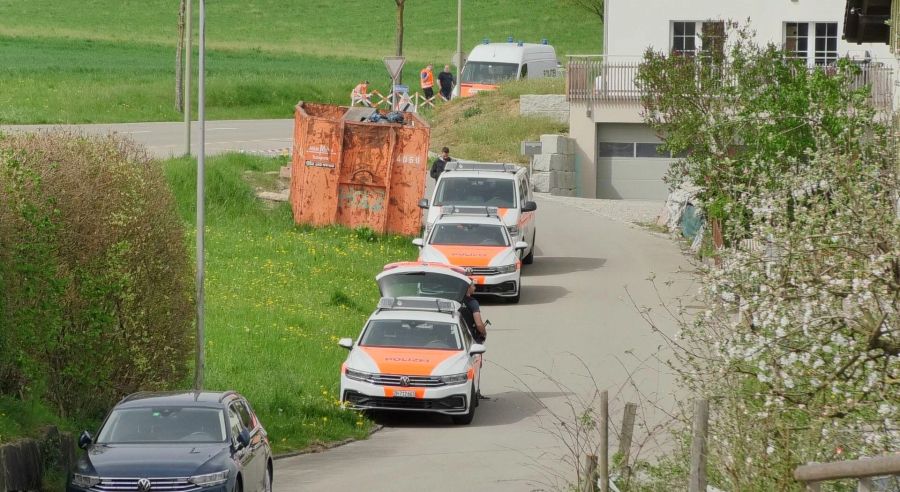 Neben der Polizei sind auch ein Krankenwagen und die Feuerwehr vor Ort.