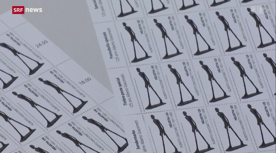 Anlässlich des 125. Geburtstags von Alberto Giacometti brachte die Post eine Sonderbriefmarke mit seiner weltberühmten Skulptur heraus.