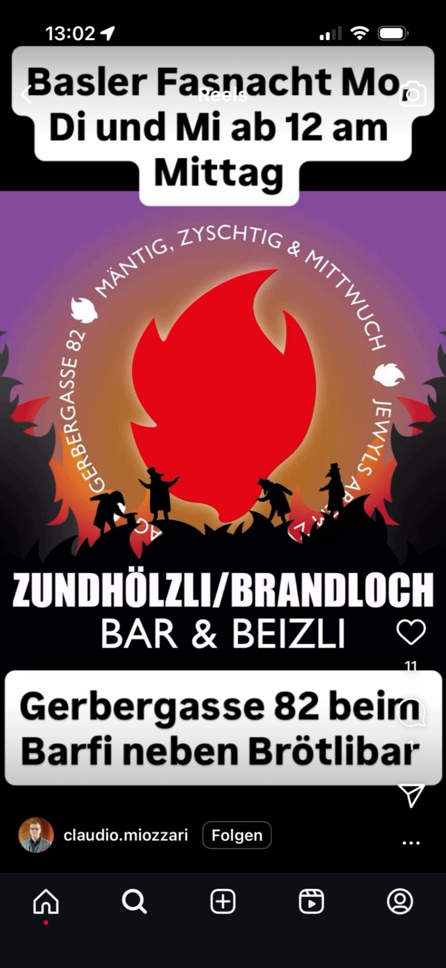 So wirbt Claudio Miozzari für seine Fasnachts-Bar am Barfi.