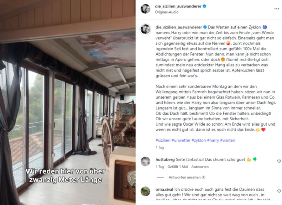 Das Paar hatte Angst, dass die Fensterfront beschädigt werden könnte.