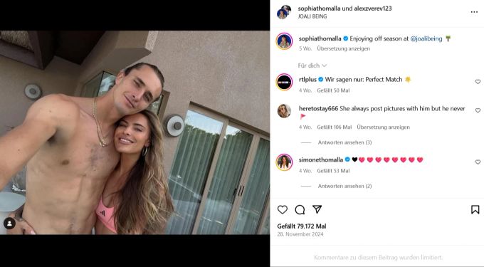 Sophia Thomalla teilt auf Instagram regelmässig Schnappschüsse mit Alexander Zverev. sophia thomalla zverev