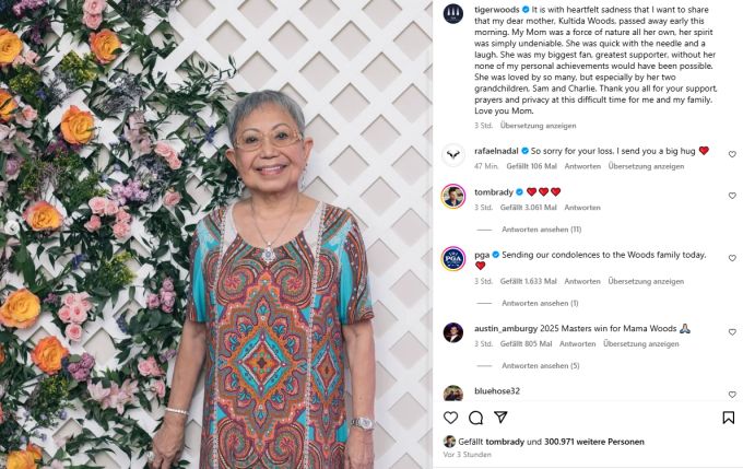 Tiger Woods trauert um seine Mutter Kultida. tiger woods