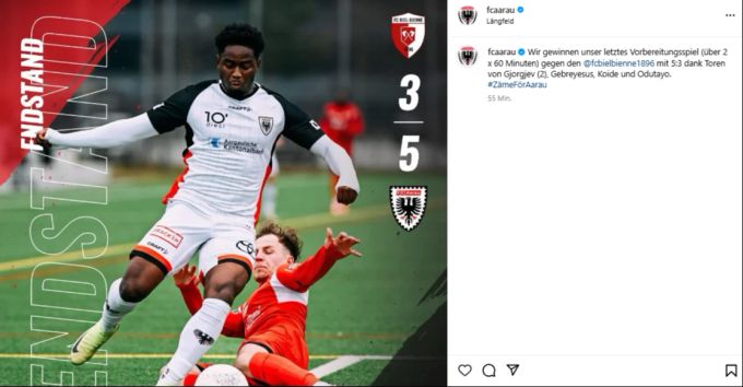 Der FC Aarau holt sich den Testspielsieg über Biel. FC Aarau