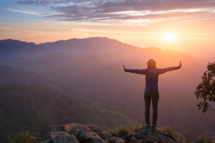 Frau, Sonnenuntergang, Berggipfel, Natur, Ausblick