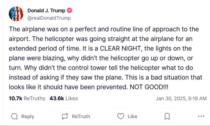 Donald Trump bekundete sein Entsetzen über den Flugzeugabsturz und sprach davon, dass das Unglück vermeidbar gewesen sei. washington