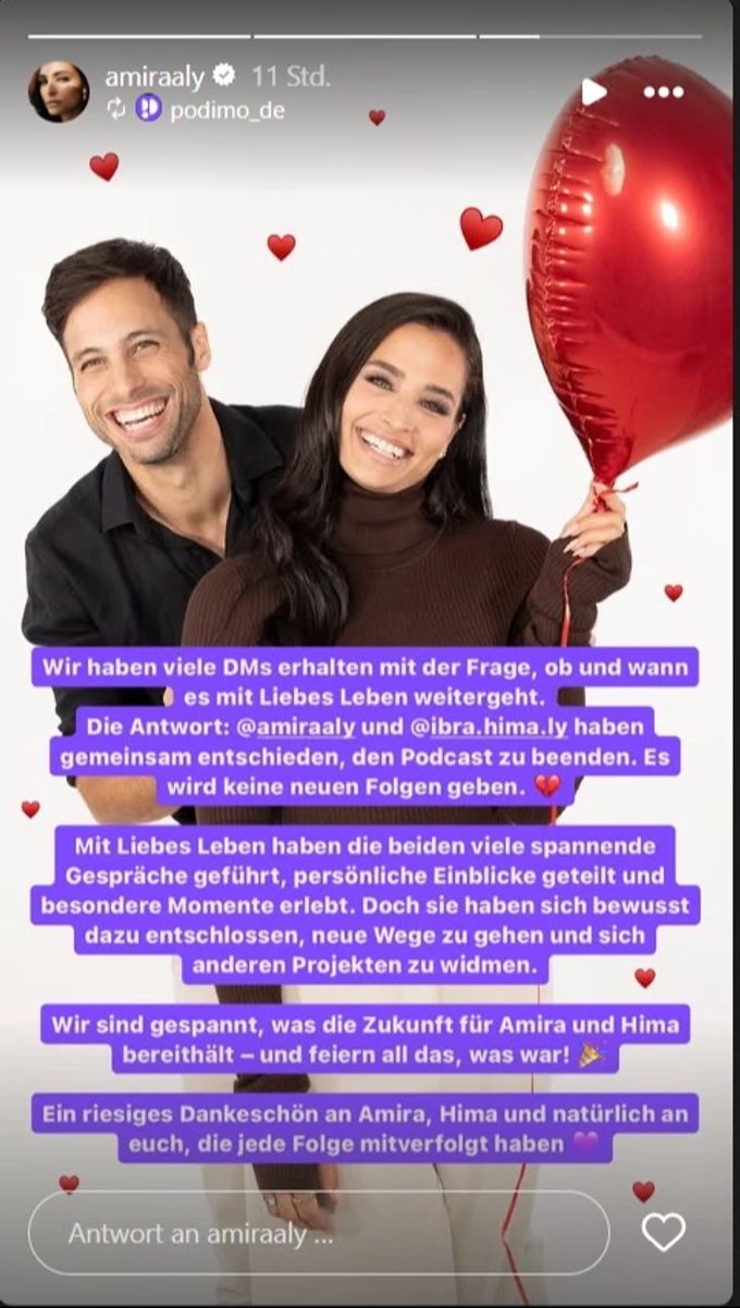 Amira Aly verkündet das Podcast-Aus in ihrer Instagram-Story. amira aly