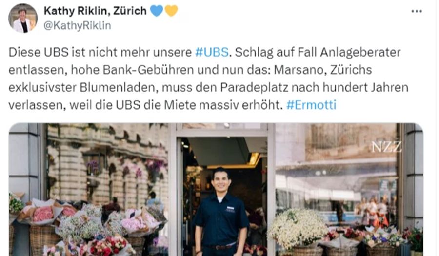 «Diese UBS ist nicht mehr unsere UBS», schreibt sie dazu auf X.