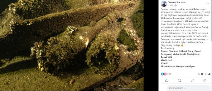 Polnische Taucher haben in der Ostsee ein Schiffswrack mit 150 Jahre altem Champagner gefunden. Champagner Schiffswrack