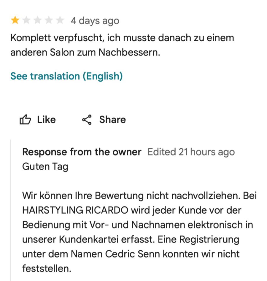 Plötzlich hagelte es solche Negativ-Bewertungen.