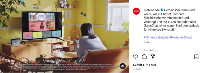 Die Telefonnummer berechtigt zum GameChat. nintendo