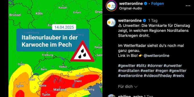 In Norditalien drohen schwere Unwetter. (Symbolbild) warnung