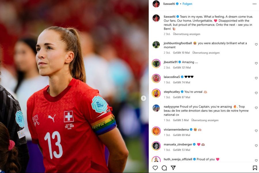 Kapitänin Wälti verleiht ihren Emotionen auch mit einem Insta-Post nochmal Ausdruck.