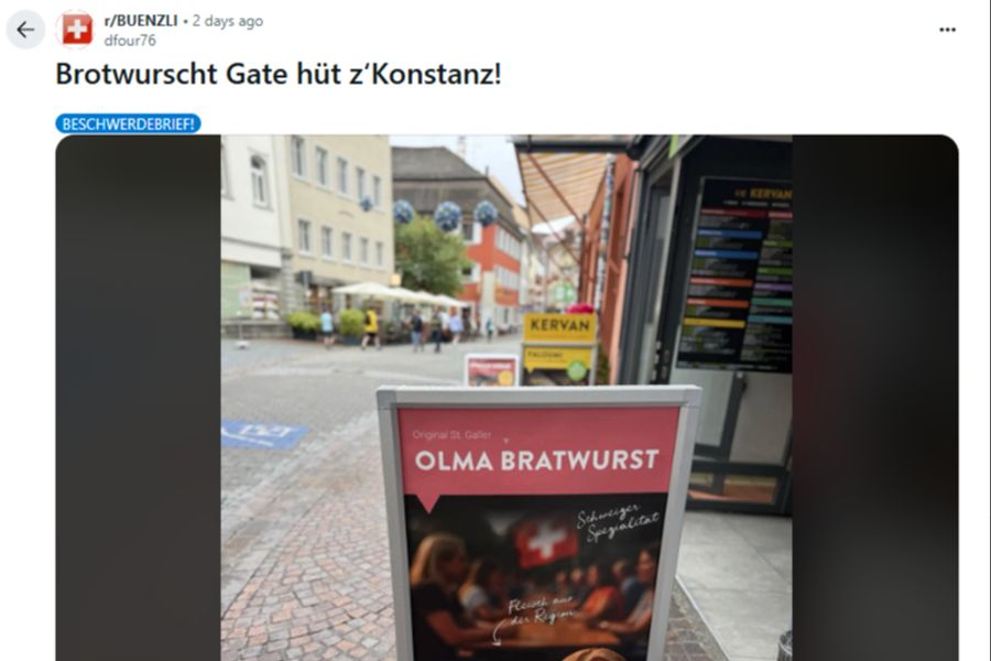 «Brotwurscht Gate hüt z'Konstanz», titelte ein User einen Reddit-Post mit dem Foto am Montag.