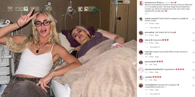 Alisha Lehmann bei der Geburt ihrer Nichte. Alisha Lehmann Tante Schwester