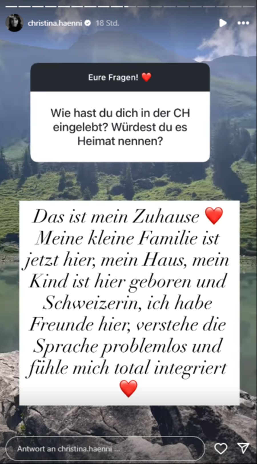 «Fühle mich total integriert», schreibt Hänni-Gattin Christina auf Instagram.