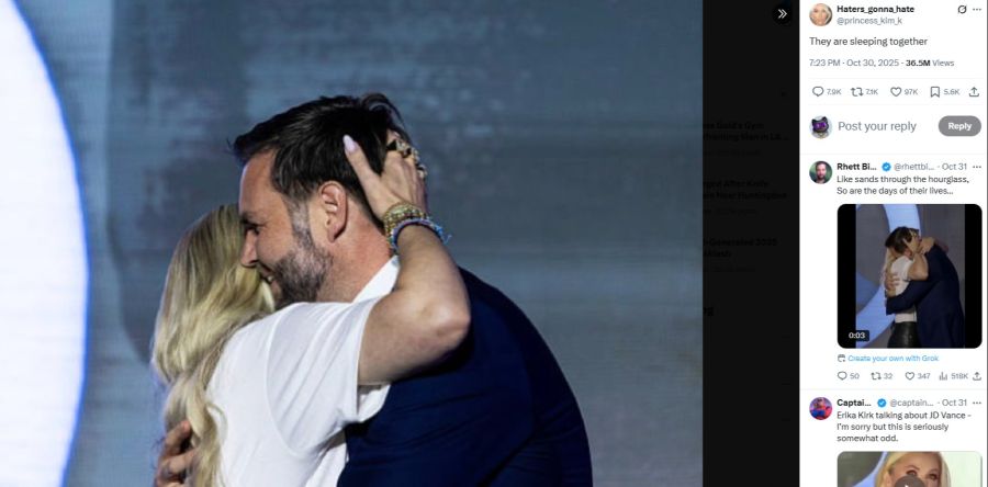 So innig umarmte Erika Kirk den US-Vizepräsidenten JD Vance. Jetzt brodelt die Gerüchteküche.