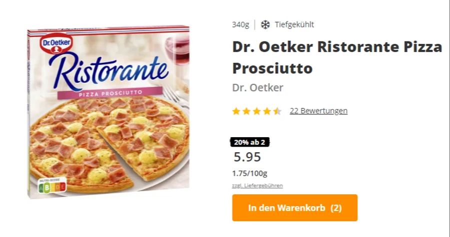 Auch hier der Vergleich: Im Supermarkt kostet die gleiche Pizza nur 5.95 Franken.