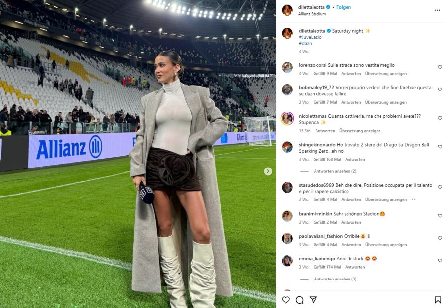 Wohl noch auffallender war Diletta Leotta beim Spiel zwischen Juventus und Lazio Rom gekleidet.