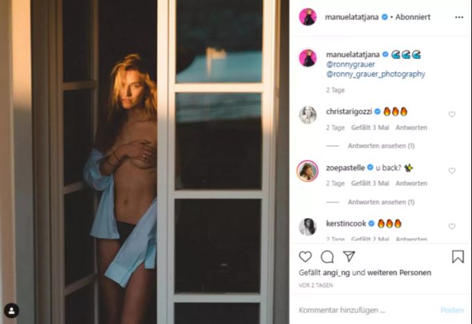 Model Manuela Frey vertreibt sich die Corona-Zeit mit dem Posten dieses Bildes. Manuela Frey
