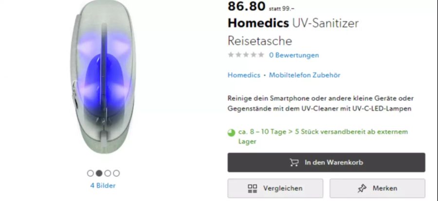 Galaxus bietet eine UV-Reisetasche für 86.80 statt 99 Franken an.