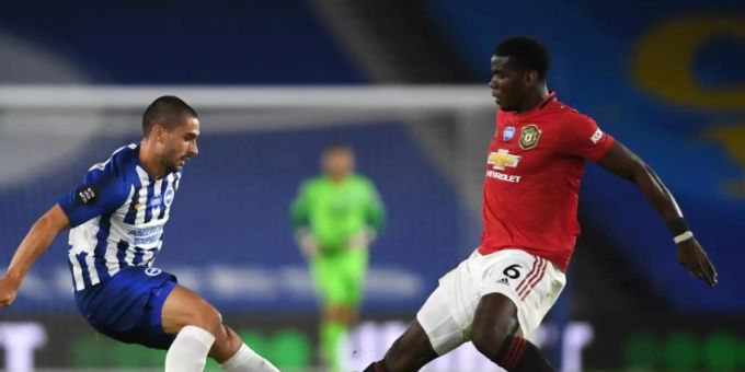 Manchester United um Paul Pogba (r) siegte in Brighton. Foto: Mike Hewitt/Nmc Pool/PA Wire/dpa Manchester United um Paul Pogba (r) siegte in Brighton. Foto: Mike Hewitt/Nmc Pool/PA Wire/dpa