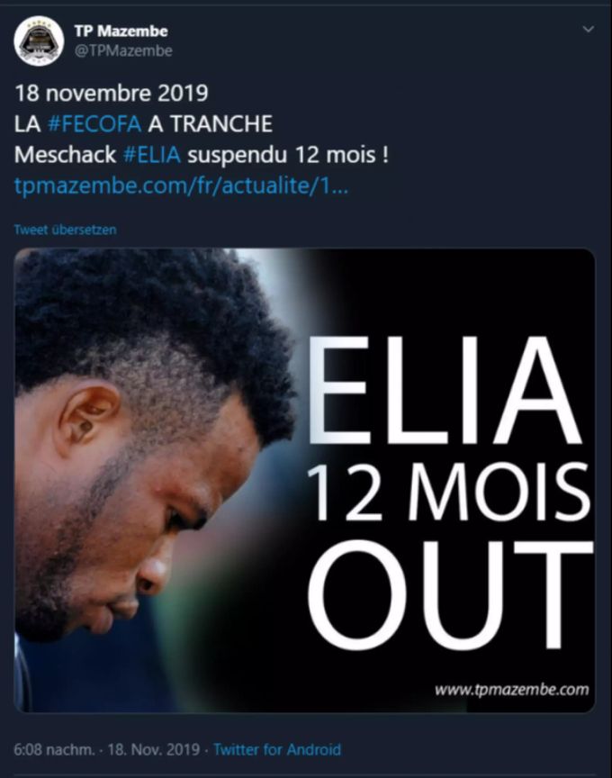 Elia Meschack wird für 12 Monate gesperrt. Twitter