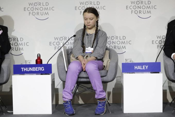 Die damals 16-jährige Klimaaktivistin Greta Thunberg am WEF 2019. Greta Thunberg WEF