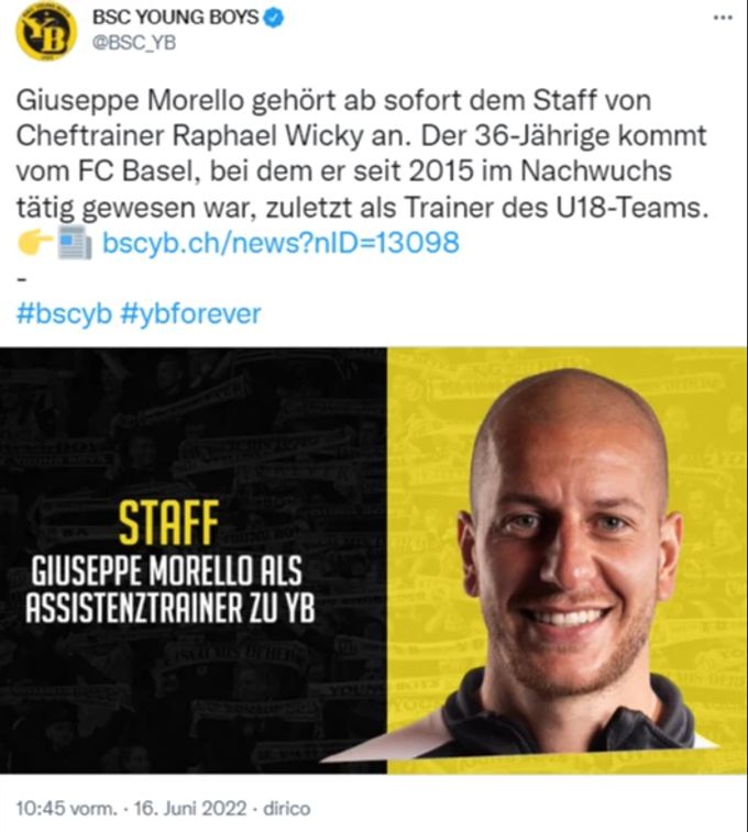 Die Berner verkünden den neuen Assistenten via Twitter. yb