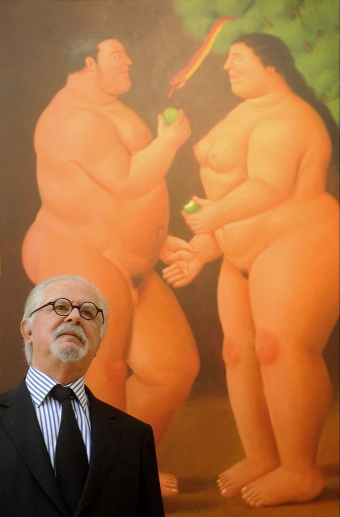 Fernando Botero vor seinem Gemälde. Fernando Botero