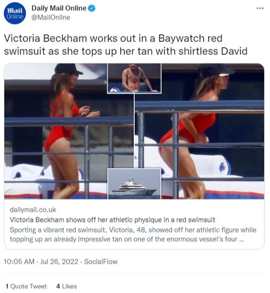 Victoria Beckham zieht ihr Sport-Programm im roten Badekleid durch.