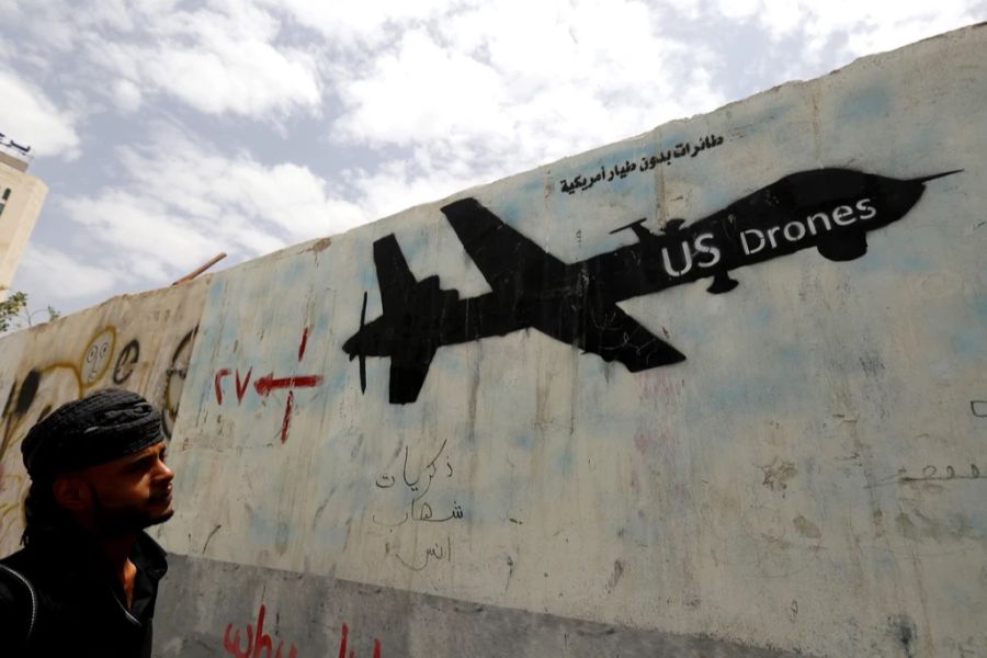 Ein Graffiti einer US-Drohne in Syrien.