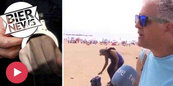 Strand von Barcelona - Dieb stiehlt Tasche vor laufender Fernseh-Kamera