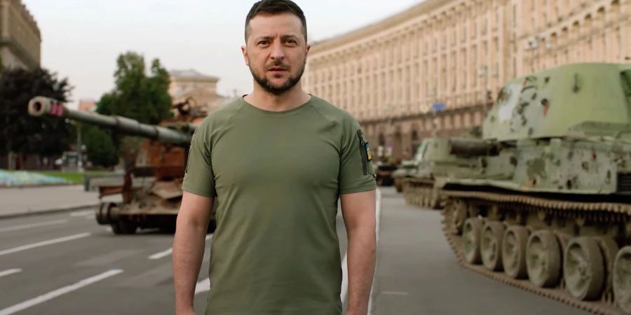 Präsident Wolodymyr Selenskyj während seiner Rede in Kiew zum Unabhängigkeitstag der Ukraine.