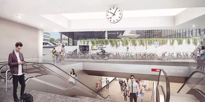 So wird es dereinst vom SBB-Bahnhof aus hinabgehen zum RBS-Tiefbahnhof. So wird es dereinst vom SBB-Bahnhof aus hinabgehen zum RBS-Tiefbahnhof.