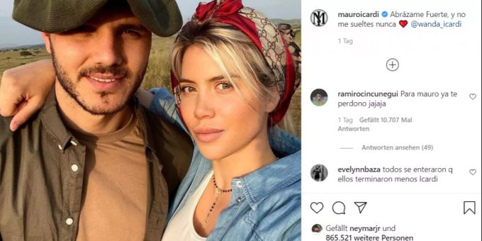 Mauro Icardi bettelt um das Liebes-Comeback mit Wanda: «Halt mich fest und lass mich nie wieder los.» Auch Teamkollege Neymar liked den Post. Mauro Icardi
