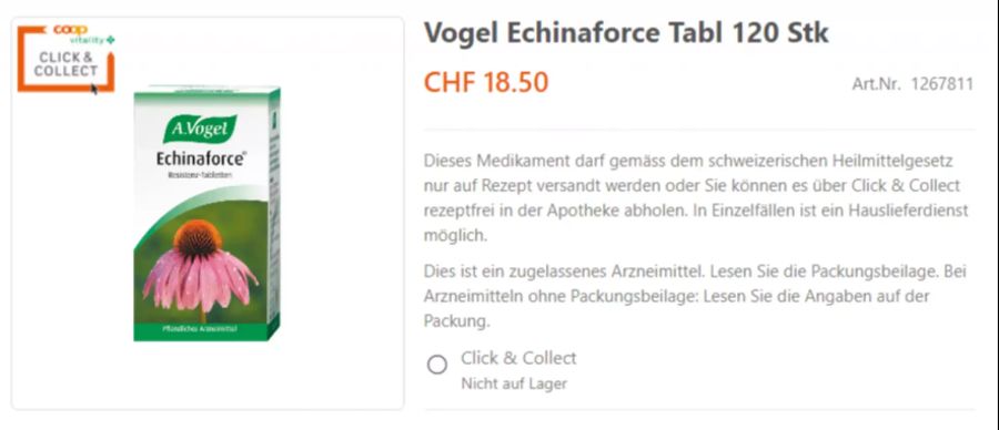 Echinaforce kostet bei Coop Vitality 18.50 Franken.