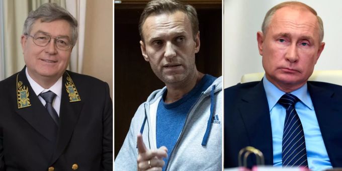 Der russische Botschafter in der Schweiz Sergei Garmonin (l.) verteidigt das Vorgehen der Regierung Putins im Fall des vergifteten Alexej Nawalny (m.). Russland Alexej Nawalny