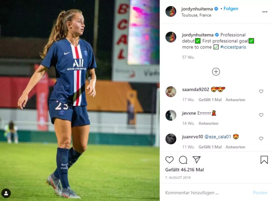 Jordyn Huitema wechselte ebenfalls vergangenes Jahr nach Europa und spielt seither für Paris Saint-Germain.