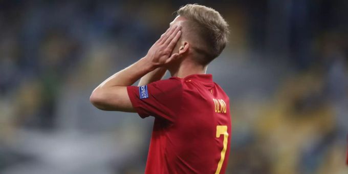 Dani OImo (Spanien) während dem Spiel der Nations League in der Ukraine. Dani Olmo Nations League