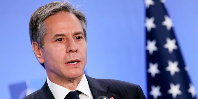 ARCHIV - Antony Blinken, Aussenminister der USA, spricht während einer Pressekonferenz im NATO-Hauptquartier. Foto: Kenzo Tribouillard/Pool AFP/AP/dpa ARCHIV - Antony Blinken, Aussenminister der USA, spricht während einer Pressekonferenz im NATO-Hauptquartier. Foto: Kenzo Tribouillard/Pool AFP/AP/dpa