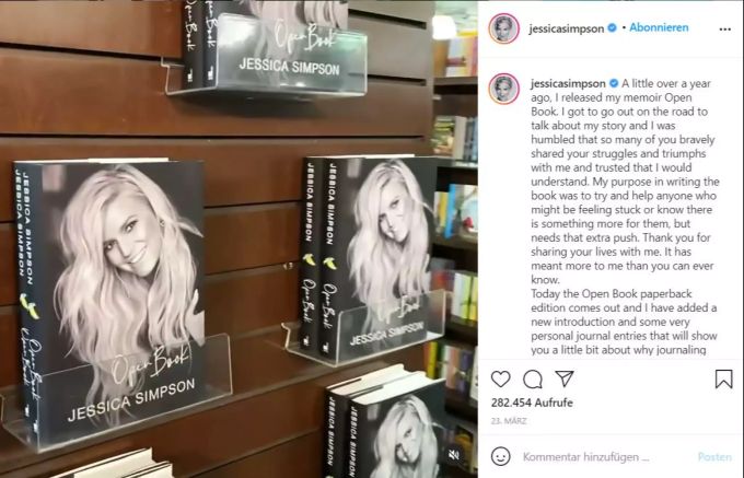 Jessica Simpson teilt ein Video über eine Buch-Tour ihrer Autobiografie auf Instagram. Jessica Simpson