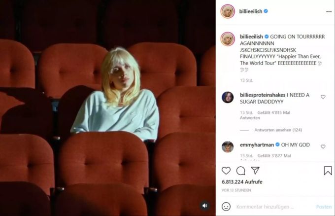 Billie Eilish überrascht ihre Fans mit einer Welttournee. billie eilish