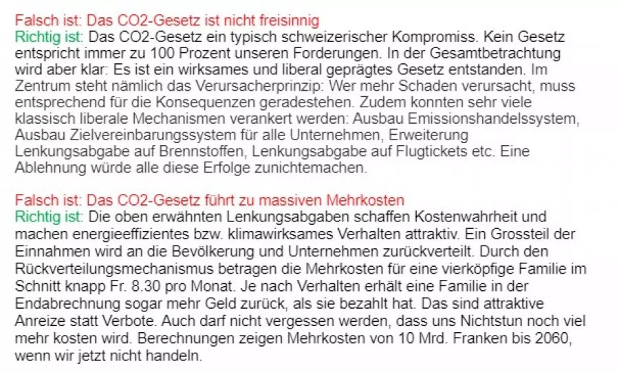 Das Generalsekretariat der FDP will mit diesen Argumenten seine Mitglieder überzeugen.