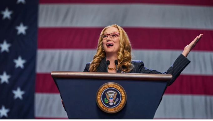 Szene aus dem Film «Don´t look up» auf Netflix: Meryl Streep als US-Präsidentin. Netflix Szene