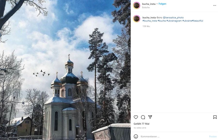 Eine Kirche in Butscha fotografiert am 19. März 2019.