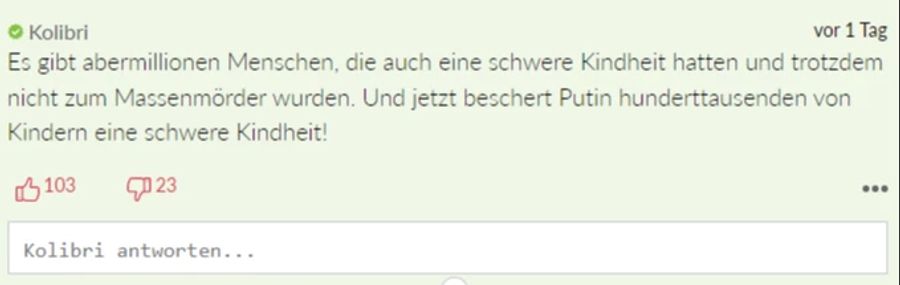 Laut «Kolibri» beschert Wladimir Putin selbst gerade Hunderttausenden von Kindern eine schwierige Kindheit.