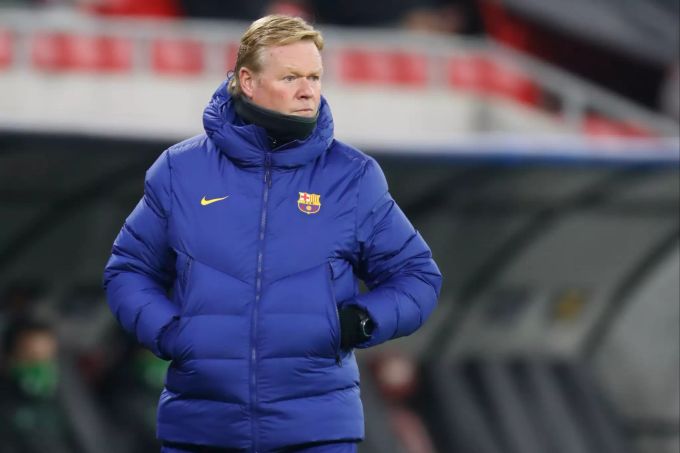 Ronald Koeman, Trainer des FC Barcelona, verfolgt das Spiel gegen Ferencvaros Budapest in der Champions League. Ronald Koeman FC Barcelona