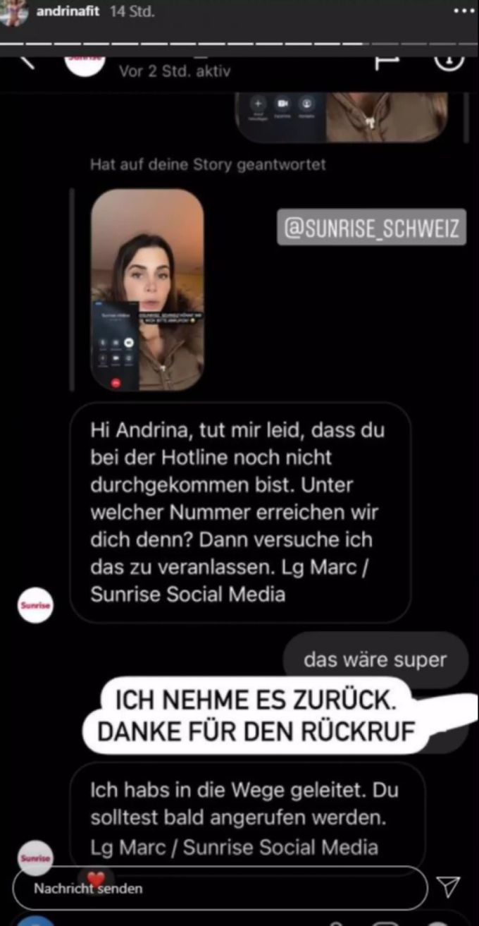 Bachelorette Andrina und die Sunrise schliessen Frieden. andrina