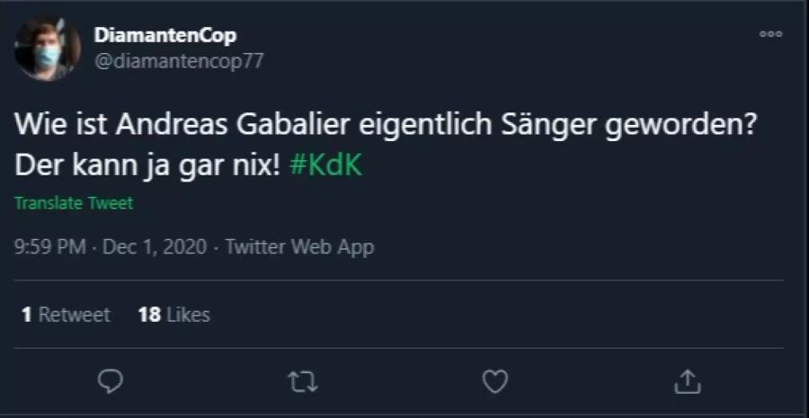 Heftige Kritik an Andreas Gabalier von einem Twitter User: «Der kann ja gar nix!»